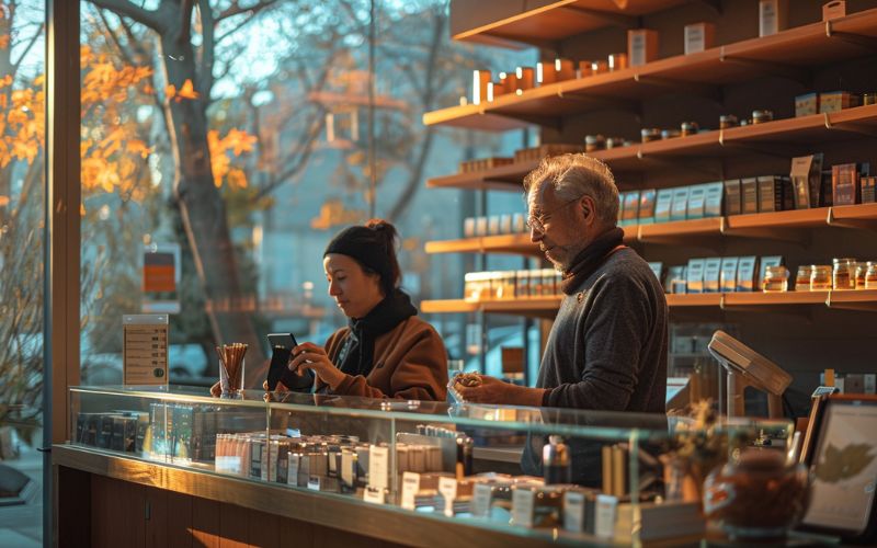 Man and Woman buying THCa Flower Products